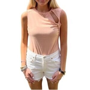 NOAM Womens Edgy Peach Cutout Braided Bodysuit Blouse Top Sz L Alternative Indie